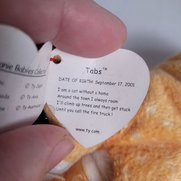 Ty Beanie Babies Lot Of 2 Cat Plush Siamese Snip 1996 Orange Tabby Tabs 2001 - Picture 7 of 8